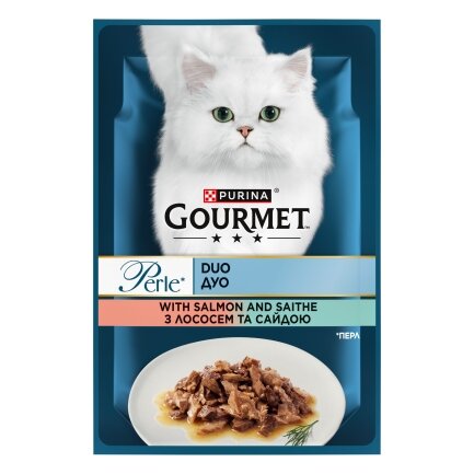 Вологий корм GOURMET Perle Duo для дорослих котів міні філе у підливці з лососем та сайдою 85 г