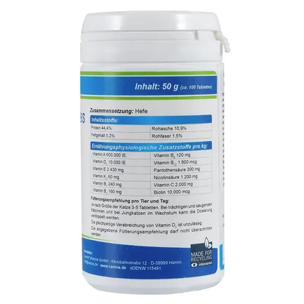 Вітаміни Canina Cat-Vitamin Tabs для котів, вітамінний комплекс, 50 г (100 табл): додаткове фото 2