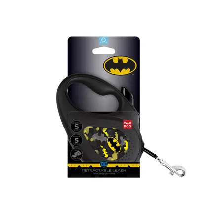 Повідець-рулетка для собак WAUDOG R-leash, малюнок "Бетмен Візерунок", S, до 15 кг, 5 м, світловідбиваюча стрічка чорний: додаткове фото 2