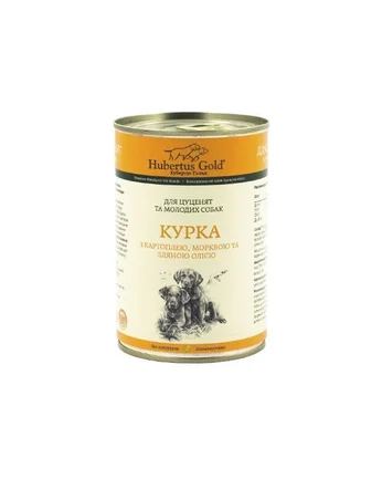 Hubertus Gold. Консерви для собак. Курка з картоплею та морковою для цуценят 400 г