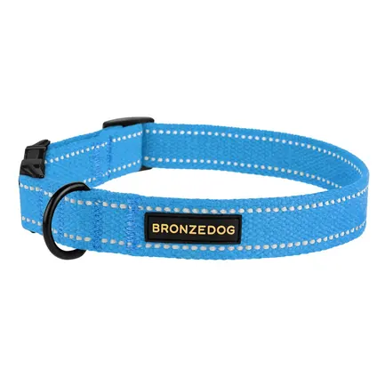 Нашийник для собак Bronzedog Сotton рефлекторний бавовняний брезент з металевою пряжкою блакитний M: додаткове фото 3