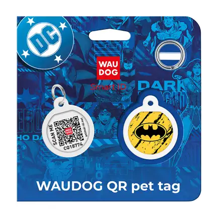 Адресник для собак і котів металевий WAUDOG Smart ID з QR паспортом, малюнок "Бетмен ескіз", коло, Д 25 мм: додаткове фото 5