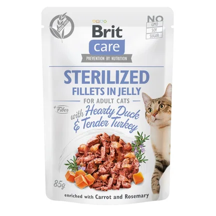 Вологий корм Brit Care Cat Pouch для кастрованих котів, в желе, качка та індичка, 85 г