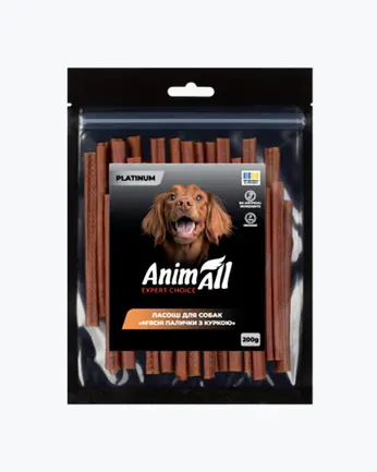 Ласощі для собак AnimAll Platinum М'ясні палички з куркою, 200 г