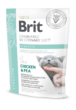 Сухий корм Brit GF VetDiet Cat Struvite для котів, при сечокам&#039;яній хворобі, з куркою та горохом, 400 г