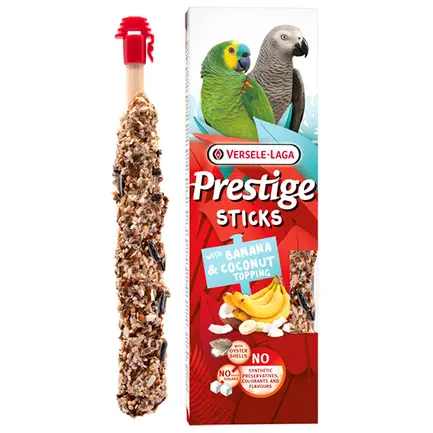 Versele-Laga Prestige Sticks Parrots Banana & Coconut topping ВЕРСЕЛЕ-ЛАГА ПРЕСТИЖ БАНАН І КОКОС ласощі для середніх і великих папуг 2х70г 0,14 кг