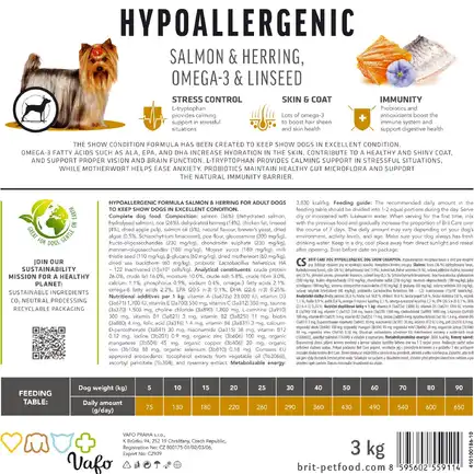 Сухий корм Brit Care Dog Hypoallergenic Dog Show Champion для виставкових собак, з лососем і оселедцем, 3 кг: додаткове фото 7