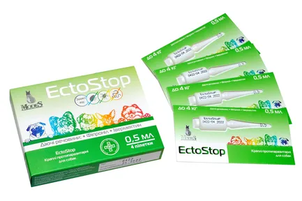 ЕктоСтоп (EctoStop) протипаразитарні краплі для собак до 4 кг, 0,5 мл, MODES (від бліх, від кліщів, від гельмінтів)