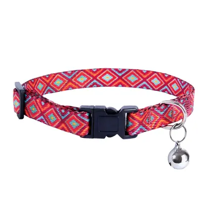 Нашийник для Котів BronzeDog Urban Гуцульський Нейлоновий з Пластиковою Пряжкою та Дзвіночком Червоний XS: додаткове фото 2