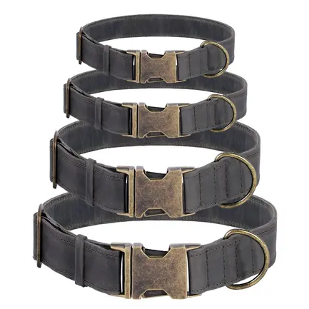Нашийник для собак шкіряний BronzeDog Antiq графіт M: додаткове фото 2