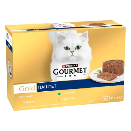 Вологий корм GOURMET Gold для дорослих котів паштет мультипак: з тунцем 3х85г, з куркою 3х85г, з кроликом 3х85г, з індичкою 3х85г: додаткове фото 2