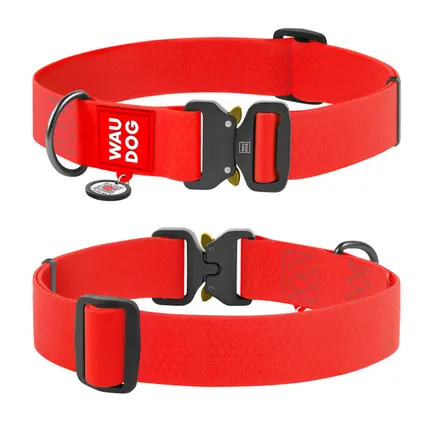 Нашийник для собак водостійкий WAUDOG Waterproof c QR паспортом, металічна пряжка-фастекс, Ш 40 мм, Дов 46-70 см, червоний: додаткове фото 2