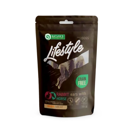 Ласощі для собак, сушені кролячі вуха з кониною, Nature's Protection Lifestyle Snack For Dogs Dried Rabbit Ears With Horse 75г