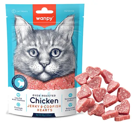 Wanpy Chicken Jerky & Codfish Hearts ВАНПІ СЕРДЕЧКИ КУРКА З ТРІСКОЮ ласощі для котів 0,08 кг