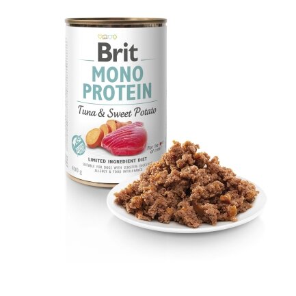 Вологий корм Brit Mono Protein Tuna &amp; Sweet Potato для собак, з тунцем і бататом, 400 г — Фото 1