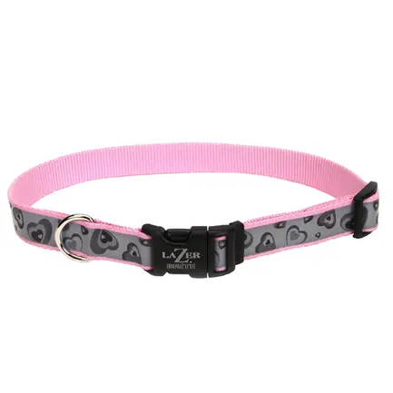 Coastal Lazer Brite Reflective Collar КОСТАЛ ЛАЗЕР БРАЙТ світловідбивний нашийник для собак, 1.6х30-46см Серця рожевий