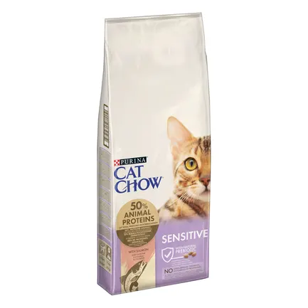 Сухий корм CAT CHOW Sensitive для дорослих котів із чутливою шкірою та травленням з лососем 15 кг: додаткове фото 2