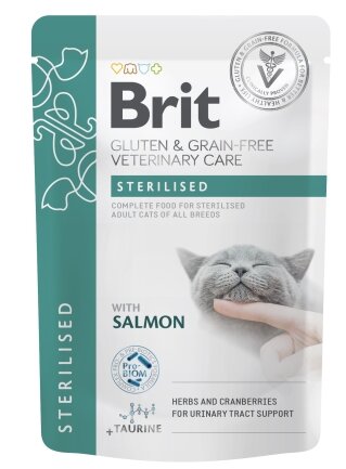 Корм вологий для котів Brit GF VetDiet Care Sterilised з лососем, 12 x 85 г — Фото 1