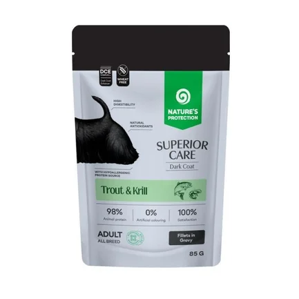 Nature's Protection Superior Care Dark Coat Grain Free Adult Trout and Krill Вологий корм для собак з темним забарвленням з форелью і крилем, 85 г