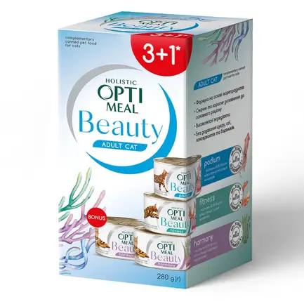 Набір «OPTIMEAL ™. Б`ЮТІ. Додатковий консервований корм для котів» (3+1), 0,28 кг