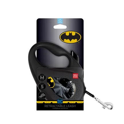 Повідець-рулетка для собак WAUDOG R-leash, малюнок "Бетмен Чорний", M, до 25 кг, 5 м, світловідбиваюча стрічка чорний: додаткове фото 2
