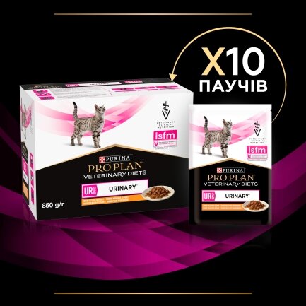 Вологий дієтичний корм PRO PLAN VETERINARY DIETS UR ST/OX Urinary для дорослих котів для розчинення та зниження утворення струвітних каменів з куркою 10х85 г — Фото 11