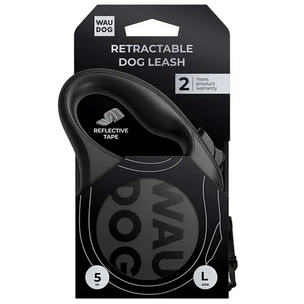 Повідець-рулетка для собак WAUDOG R-leash Monochrome Black, L, до 50 кг, 5 м, світловідбивна стрічка, чорна: додаткове фото 3