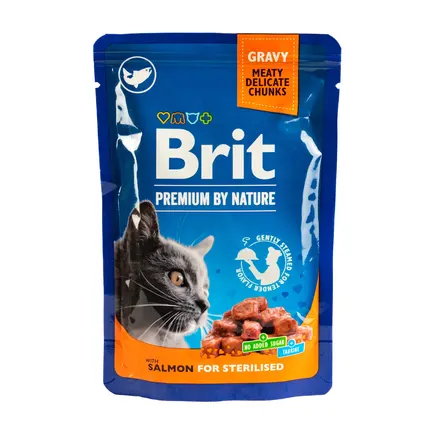 Вологий корм Brit Premium Cat pouch для стерилізованих котів, лосось, 100 г — Фото 3