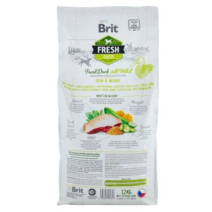 Сухий корм Brit Fresh для дорослих активних собак, з качкою та пшоном, 12 кг — Фото 2