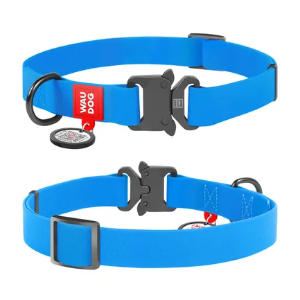 Нашийник для собак водостійкий WAUDOG Waterproof c QR паспортом, металічна пряжка-фастекс, Ш 20 мм, Дов 28-40 см, блакитний: додаткове фото 2