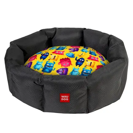Лежанка для собак WAUDOG Relax, малюнок "Мохнаті монстри", S, Ш 34 см, Д 45 см, В 17 см