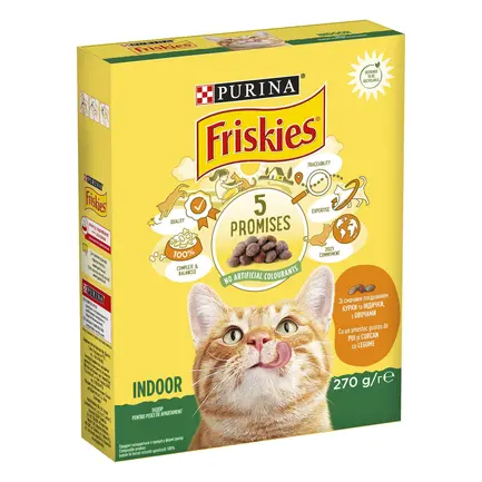 Сухий корм FRISKIES Indoor для дорослих котів що постійно перебувають у приміщенні з куркою та індичкою, з овочами 270 г