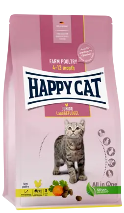 Сухий корм Happy Cat Junior Land Geflügel для молодих котів з 4 місяців 38 1 року зі смаком птиці, 4 кг, 70540