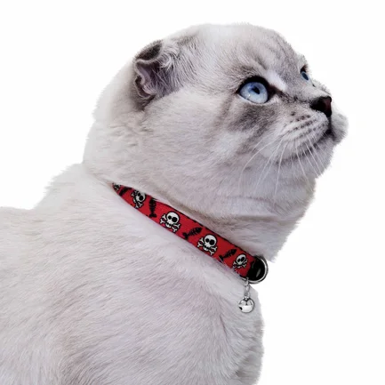 Нашийник для Котів Безпечний BronzeDog Urban Черепа Нейлоновий на Резинці з Дзвіночком Червоний XS: додаткове фото 5