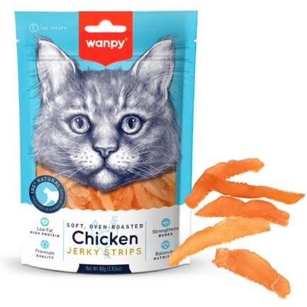 Wanpy Soft Chicken Jerky Strips ВАНПІ ФІЛЕ КУРКИ В’ЯЛЕНЕ СМУЖКИ ласощі для котів 0,08 кг