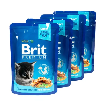 Набір паучів &quot;3+1&quot; для кошенят Brit Premium Cat pouch Chicken Chunks for Kitten з куркою, 4х100г — Фото 2