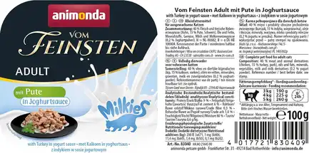 Корм вологий для котів Animonda Vom Feinsten Adult with turkey in yogurt sauce sauce з індичкою у соусі з йогурту, 100 г: додаткове фото 2