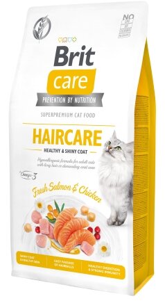 Сухий корм Brit Care Cat GF Haircare Healthy &amp; Shiny Coat для котів, догляд за шкірою і шерстю, лосось та курка, 7 кг