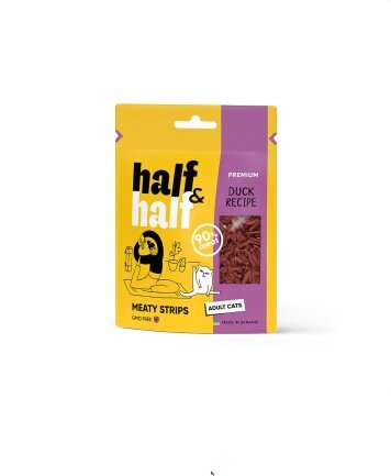 Ласощі для котів Half&amp;Half у формі м&#039;ясних смужечок з качкою, 50 г