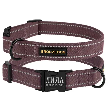 Нашийник для собак Bronzedog Сotton рефлекторний бавовняний брезент з металевою пряжкою черрі S
