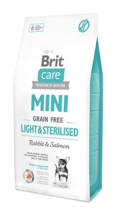 Сухий корм Brit Care GF Mini Light &amp; Sterilised для дорослих собак дрібних порід із зайвою вагою або стерилізованих, з кроликом та лососем, 7 кг