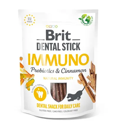Ласощі для собак Brit Dental Stick Immuno для міцного імунітету, пробіотики та кориця, 7 шт, 251 г