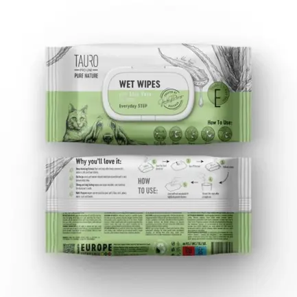 Tauro Pro Line Pure Nature Aloe Vera Вологі серветки для догляду за шерстю, вухами, лапами та носом з екстрактом алое вера, 40 шт: додаткове фото 2