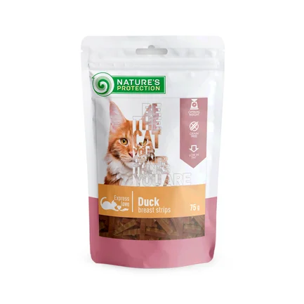 Ласощі для котів, смужки з качиної грудки, Nature's Protection, Snacks For Cats, Duck Breast Strips 75г
