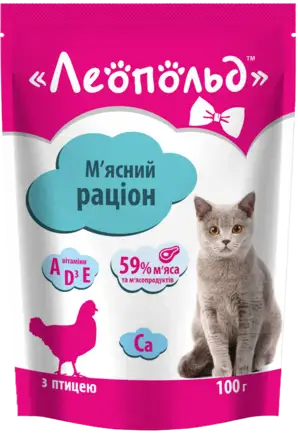 Вологий корм для кішок Леопольд М'ясний корм Рагу з кроликом і індичкою в соусі 100 г х 24 шт.