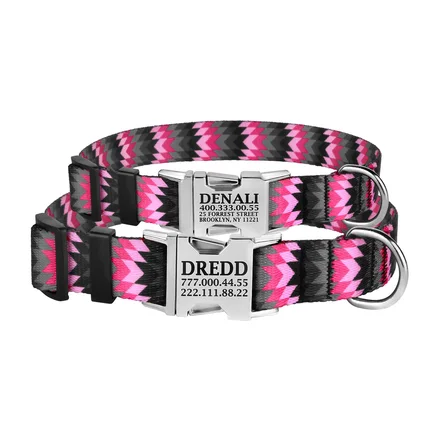 Нашийник для Собак BronzeDog Urban Зигзаг Нейлоновий з Металевою Пряжкою Сіро-Рожевий M: додаткове фото 5