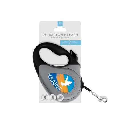 Повідець-рулетка для собак WAUDOG R-leash, малюнок "Прапор", S, до 15 кг, 5 м, світловідбиваюча стрічка чорний: додаткове фото 4