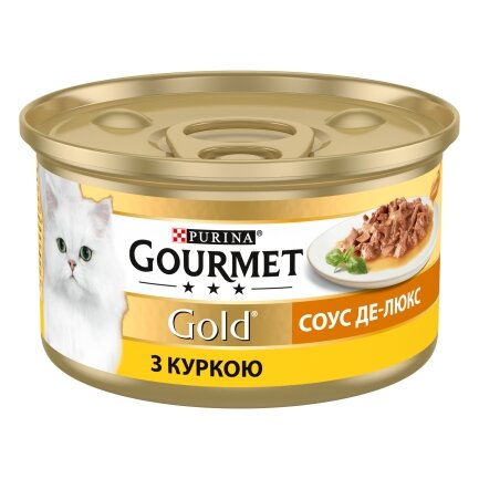 Вологий корм GOURMET Gold &quot;Соус Де-Люкс&quot; для дорослих котів шматочки в соусі з куркою 85 г — Фото 1