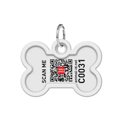 Адресник для собак і котів металевий WAUDOG Smart ID з QR паспортом, малюнок "Мохнаті монстри", кістка, Д 40 мм, Ш 28 мм: додаткове фото 3