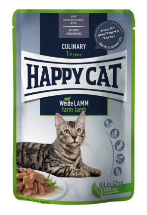 Вологий корм Happy Cat Culinary WeideLamm у вигляді шматочків в cоусі для котів з ягням